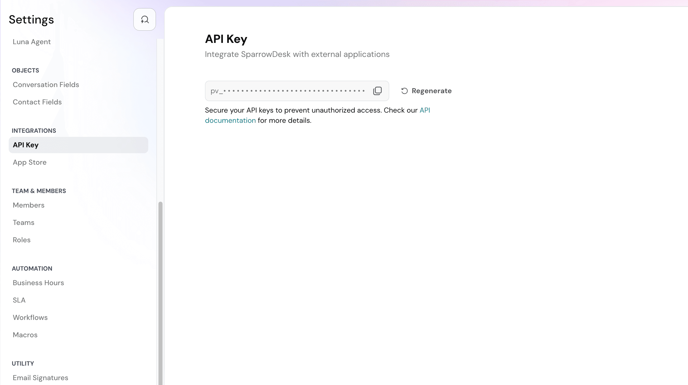 API Key in Settings